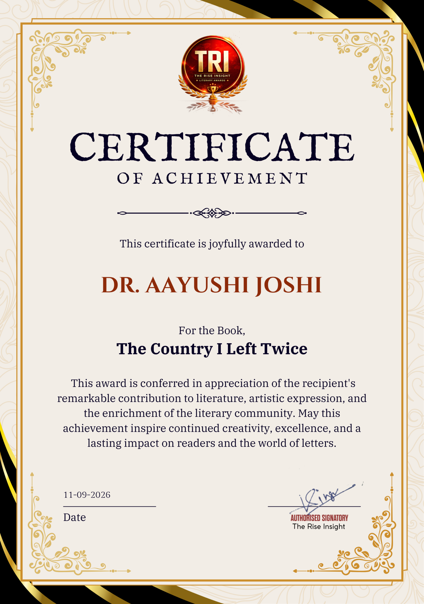 Dr. Aayushi Joshi Certificate